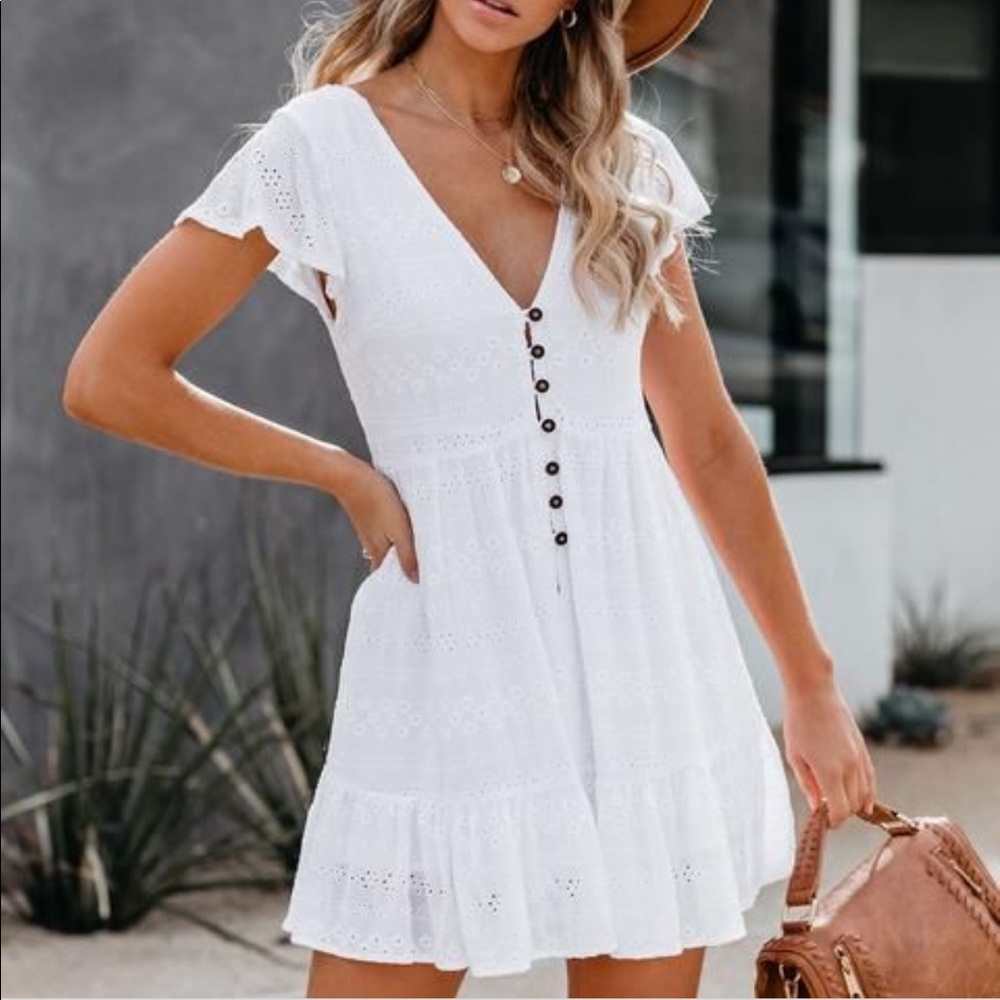 Skylar + Madison White Button-Front Mini Dress